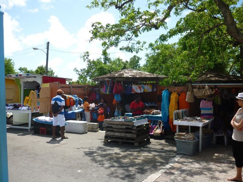 a line of stalls at a tourist craft market