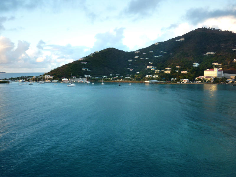 a view of road town, tortola, british virgin isalnds in the early morning