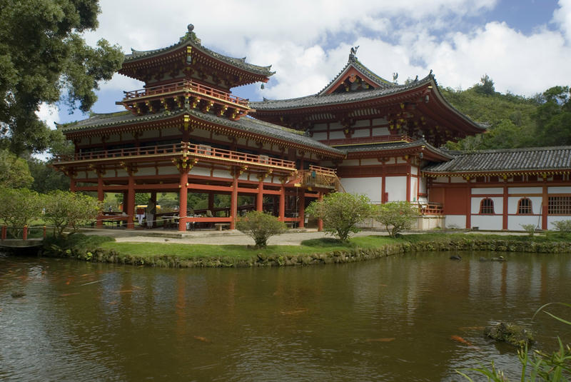 Byodo-In Buddhist Temple hall replica in Hawaii.