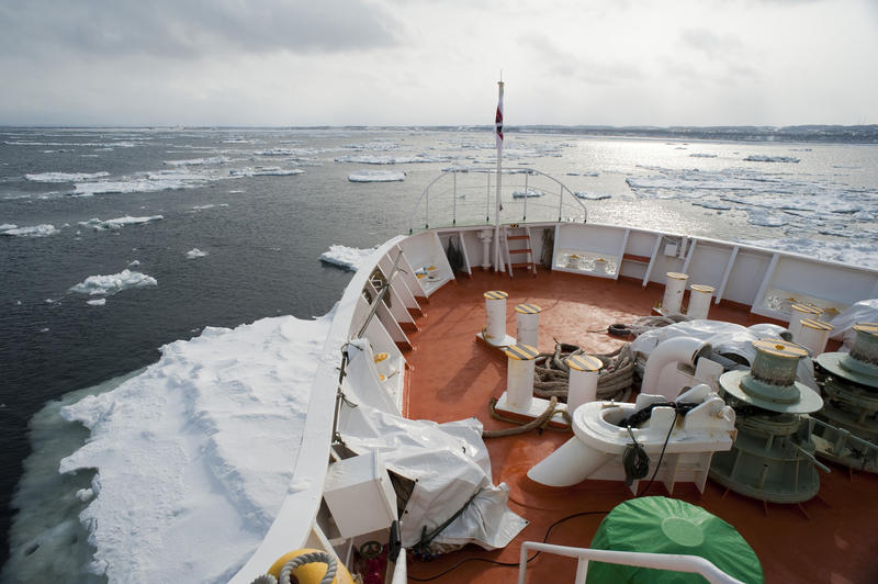 ice drift in Abashiri, viewed from the aurora ice breaker, Hokkaido Japan