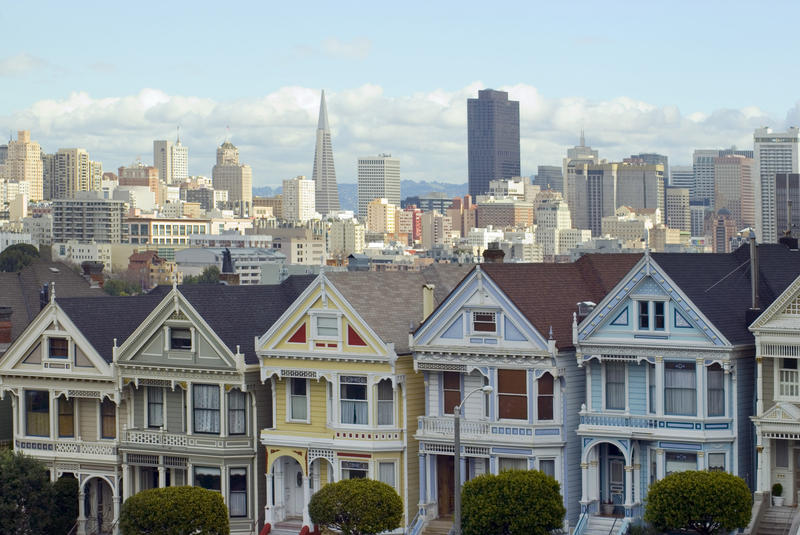 Historic wooden houses in alamo square san francisco - not property released