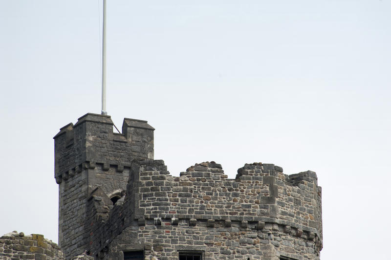 The ruined stone battlements of the Norman keep at Cardiff castle in Cardiff, Wales