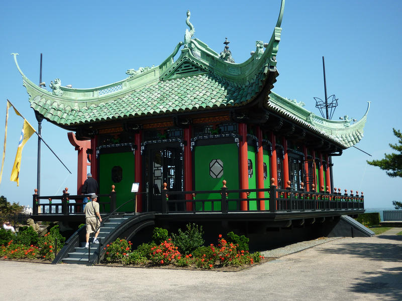 Chinese tea house built on the cliffs overlooking the ocean at Marble House, the Vanderbilts mansion in Newport, Rhode Island
