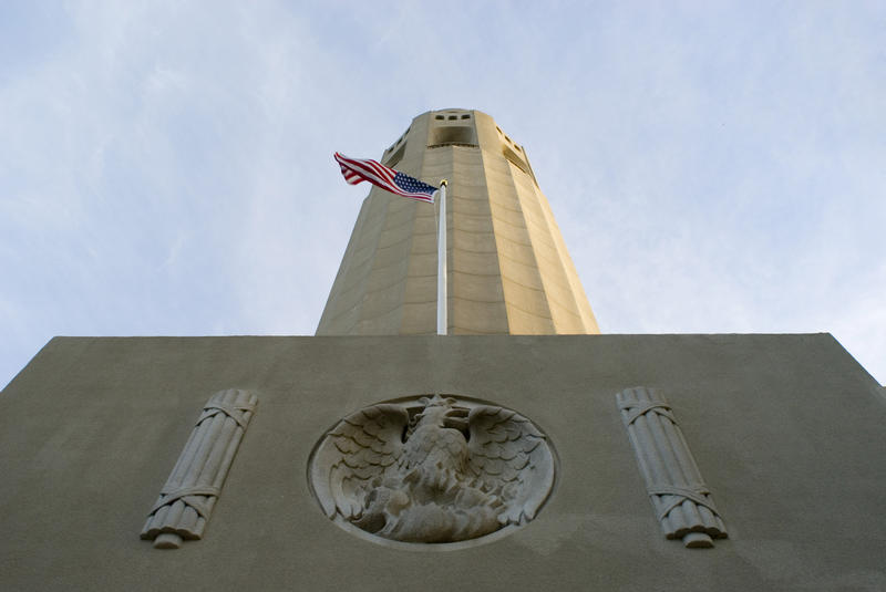 The Coit tower, famous san francisco landmark standing on top of telegraph hill