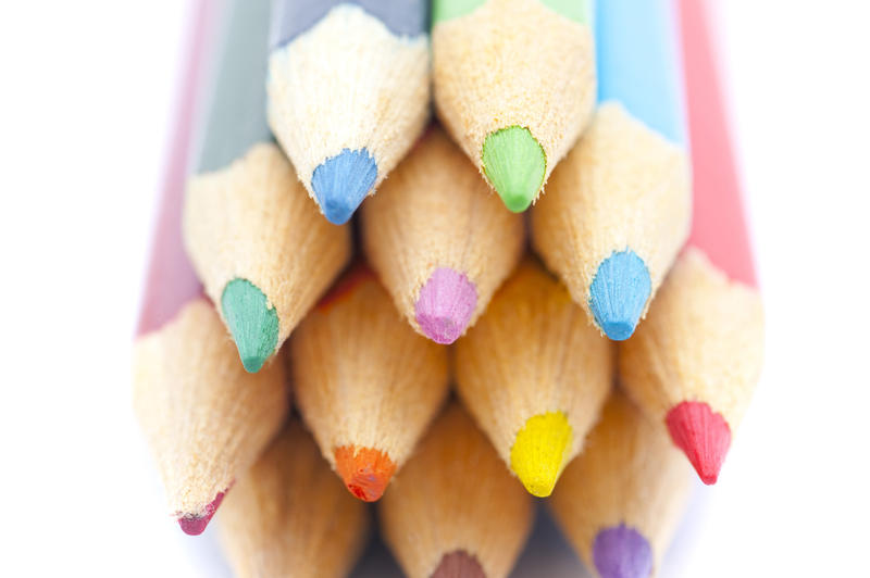 Multicolored points of coloring pencils, facing camera