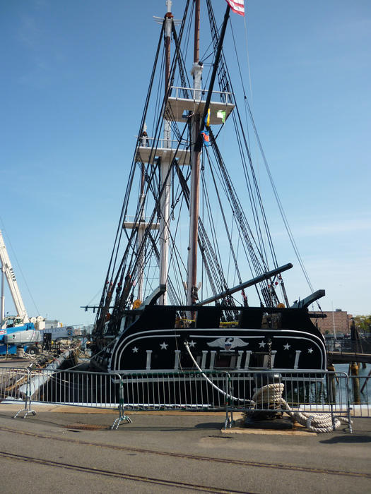 USS Constitution, a three-masted wooden frigate in the US Navy now classed as a museum ship tied to the wharf
