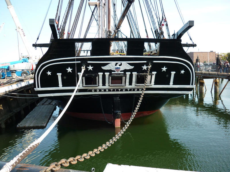 The USS Constitution in Boston harbour, a historical three-masted frigate belonging to the US Navy which is now a museum ship