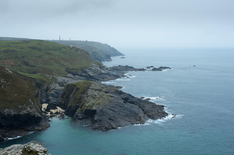 stormy view of the cornish coast near pendeen taken from the lighthouse