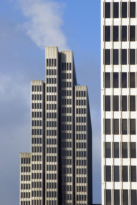 close up on the architectural details of san francisco Embarcadero Center located in the financial district near the Embarcadero Building on the waterfront