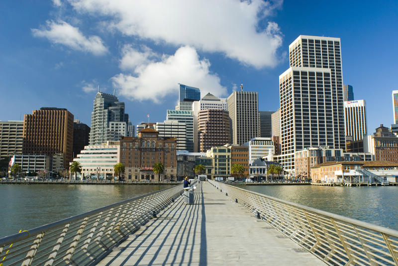 waterfront view of downtown san francisco from a pier at the embarcadero