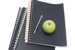 6987   Apple and pen on notebooks