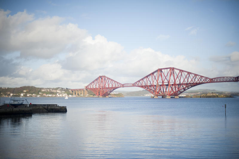 view from queensferry harbour of the forth rail bridge