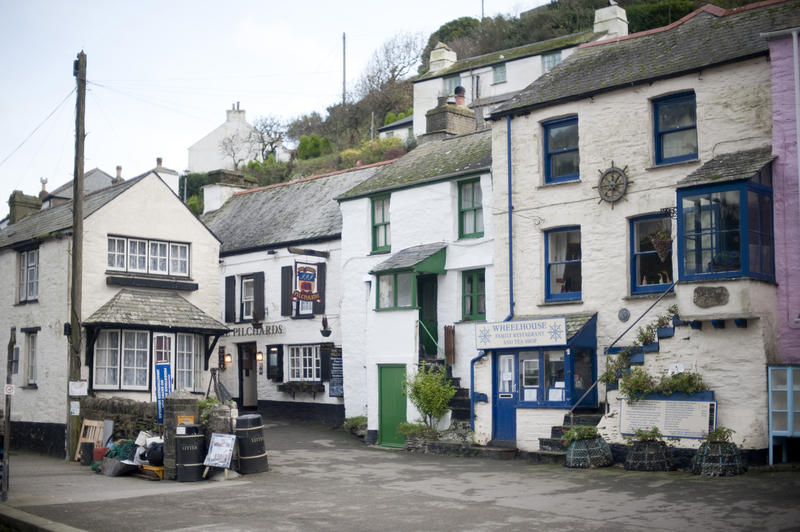 Street scene in the traditional fishing village of Polperro, Cornwall