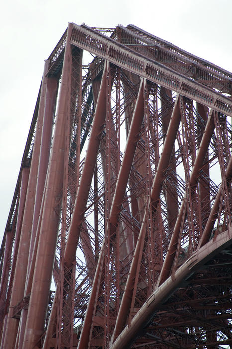 Closeup detail of the steel structure of the Forth Rail Bridge, Edinburgh, Scotland