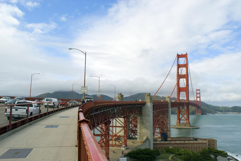 taking walk across the golden gate bridge, san francisco