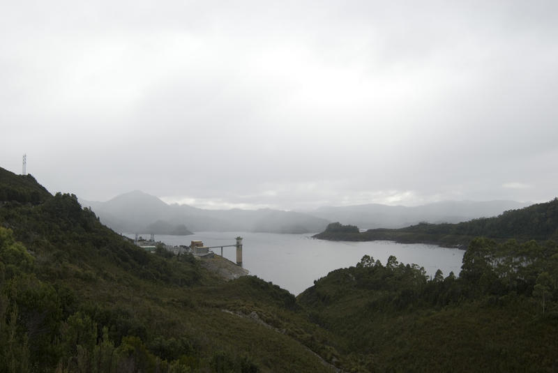 landscape around lake gordon with the lake gordon powerplant