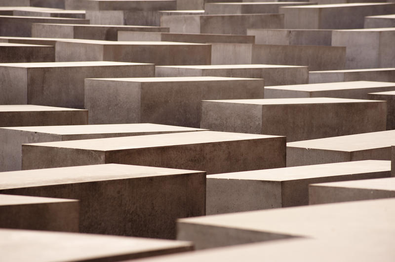 Field of stelae or concrete blocks at the Holocaust Memorial, Berlin, a memorial honouring Jews killed during the holocaust in Europe