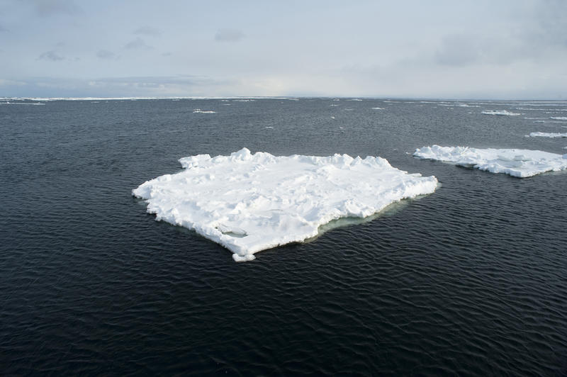 icy ocean horizon with drifting icebergs, Abashiri, Hokkaido