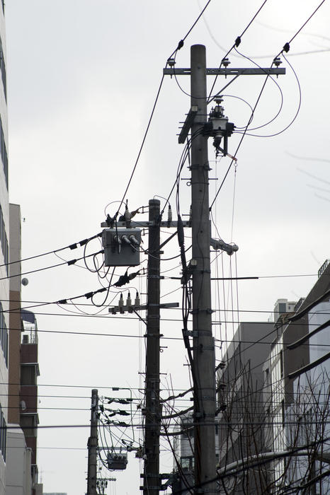 overhead power cables in Osaka, Japan