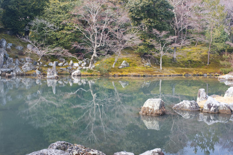 reflections in the beautiful SÃÂgen Pond, Tenryu Ji temple, Kyoto, Japan