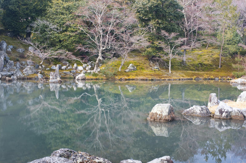reflections in the beautiful SÃ
Âgen Pond, Tenryu Ji temple, Kyoto, Japan