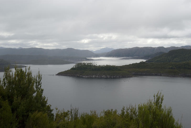 panoramic view of lake gordon, south west tasmania