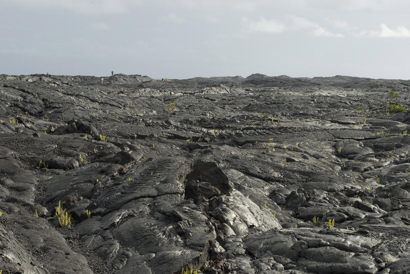 black rippled surface of solidified volcanic lava field, hawaii
