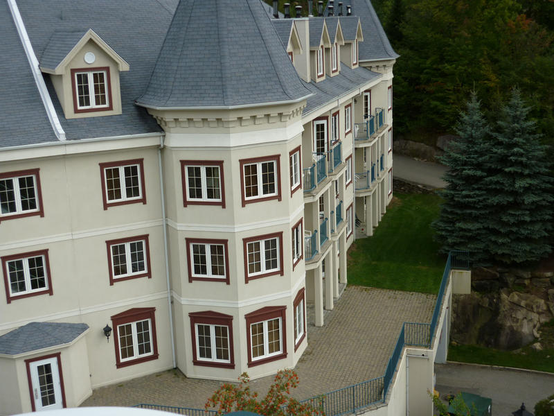 Pretty exterior facade of the buildings at the Mont Tremblant resort in Quebec, Canada, a well known winter ski resort although it is open year round