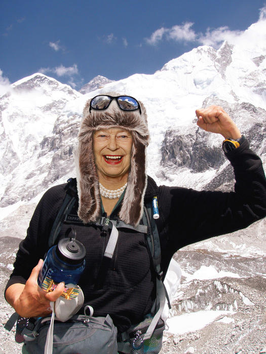 <p>Photoshopped image of Queen Elizabeth on Mount Everest</p>