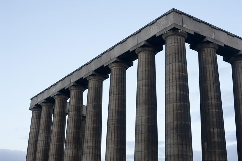 Close cropped detail of the classical pillars of the National Monument of Scotland, Calton Hill, Edinburgh