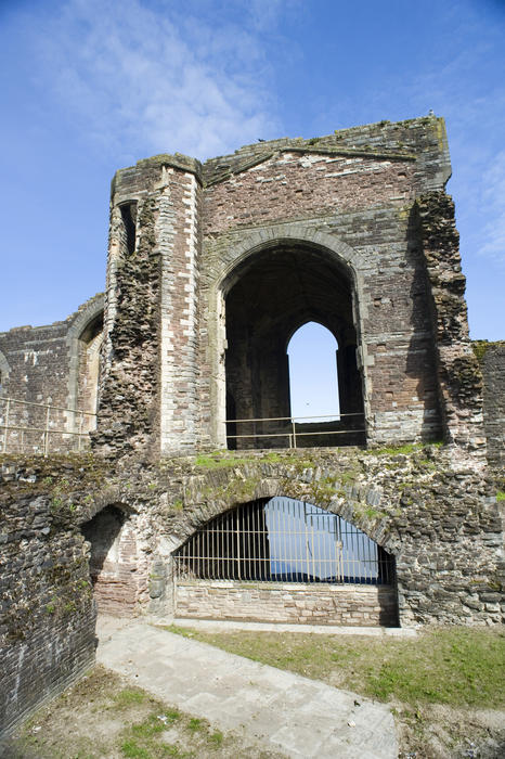 Arched stone doorways at the Newport castle ruins in Wales