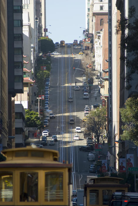 california street cable cars and nob hill, san francisco