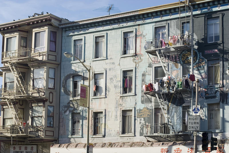 laundry drying on fire escapes in san franciscos north beach district