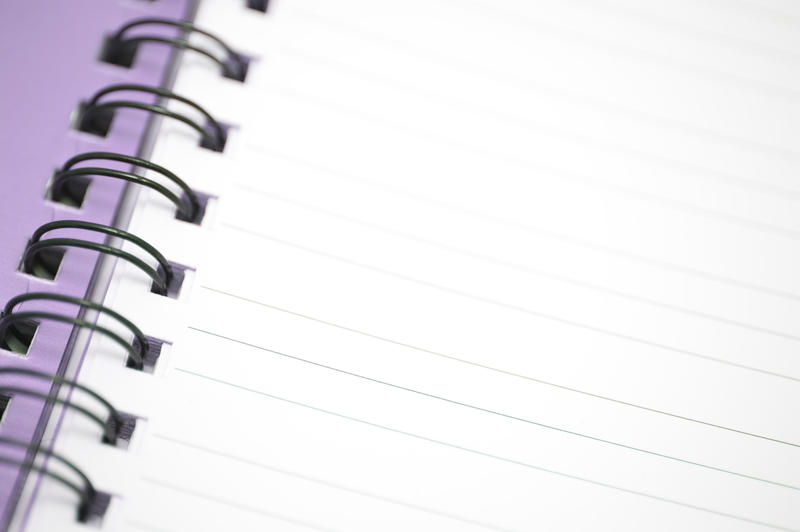 Blank page with lines and shallow depth of field in an opened ringbound notebook