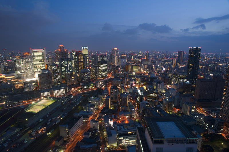 city of Osaka Japan at night - pictured from the Umeda Sky Building