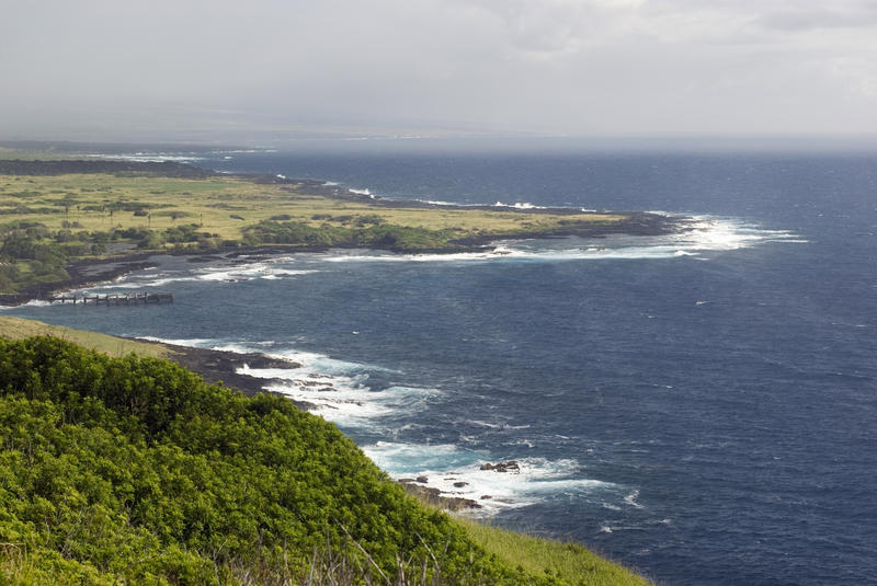 wind battered Pacific coastline, hawaii big island