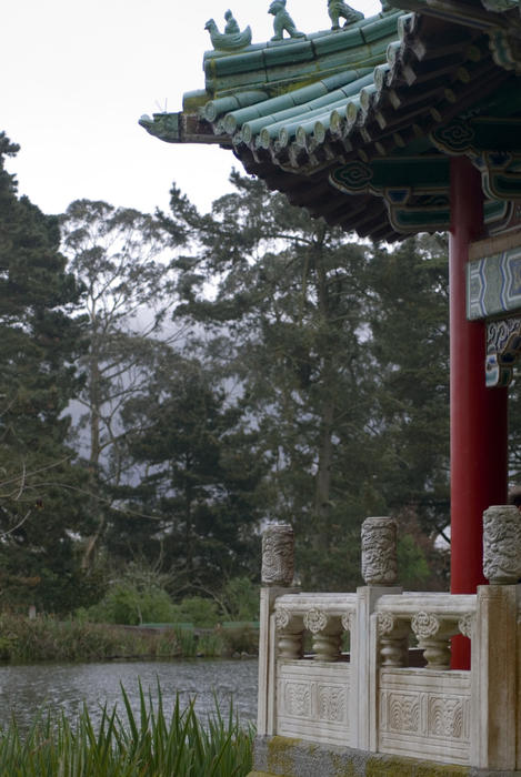 pagoda on stow lake, golden gate park, san fancisco