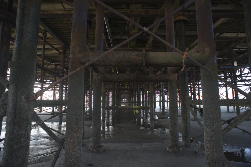 View of the supports and structure under the historic Blackpool pier