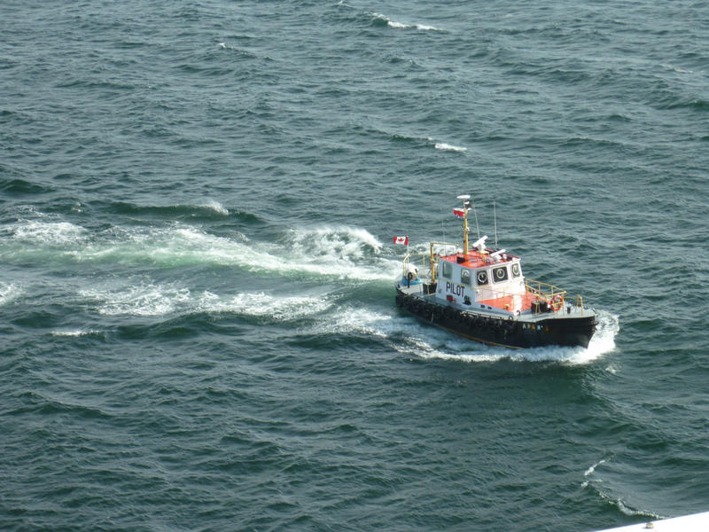 Pilot boat assisting navigation bringing or fetching the pilot from a ship as it enters, or after it has cleared, harbour