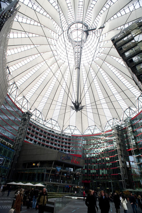 Conical glass roof of the Sony Centre, Berlin, a striking example of modern architecture built during the redevelopment of Potsdamer Platz