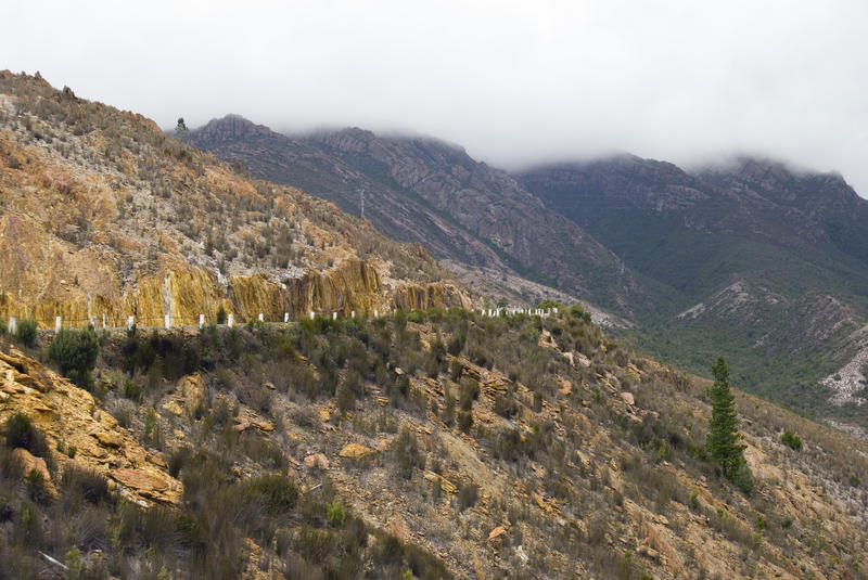 man made landscape in queenstown, spoil heaps from former mine workings