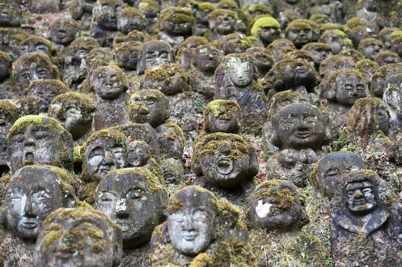 Stone statues of Rakan at the Otagi Nenbutsu-ji temple, kyoto, japan