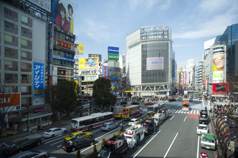 a bustling urban scene in tokyo japan - the shibuya crossing