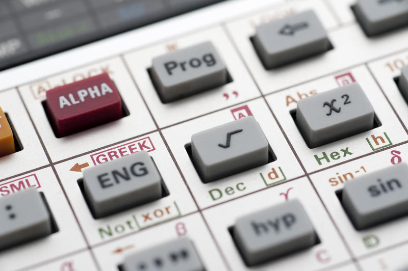 Selective focus to the square root symbol on the keypad of a complex mathematical calculator