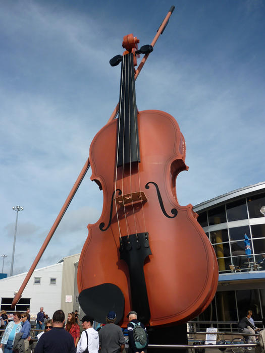 At the waterfront in Sydney, Nova Scotia, is the world's largest Ceilidh Fiddle, built to celebrate Nova Scotia's Celtic heritage