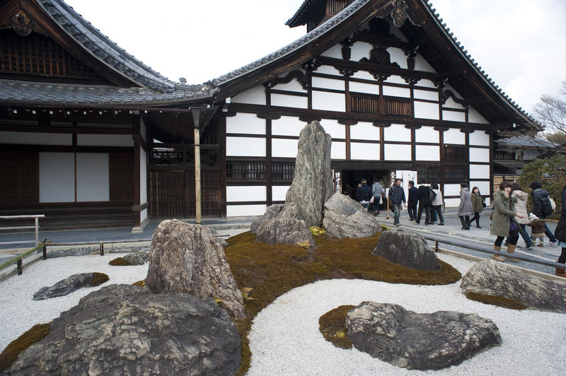 dry zen graden at the front of the temple of the heavenly dragon in sagano district, kyoto