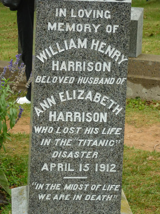 Poignant memorial stone for William Henry Harrison, who lost his life in the Titanic disaster of 1912