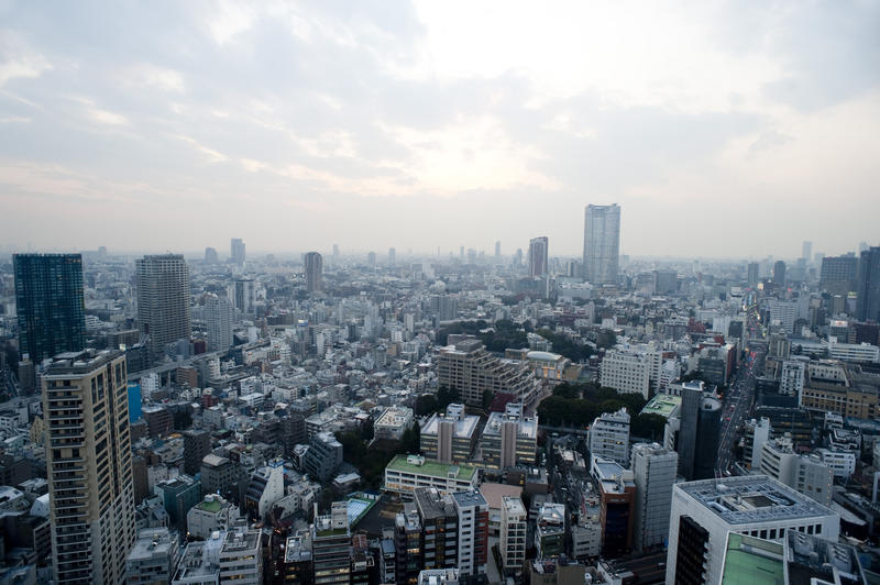 view west from the tokyo tv tower towards to rappongi hills and shibuya