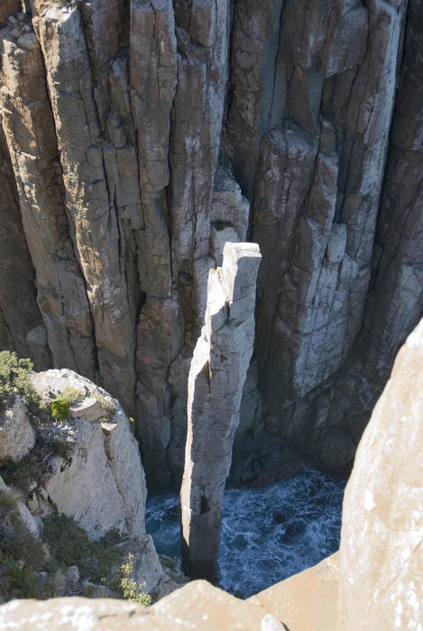 vertical rock column known as the totem pole, cape hauy