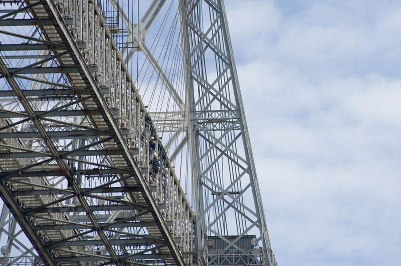 Historic Transporter Bridge crossing the River Usk in Newport, Wales, one of only eight remaining transporter bridges in the world